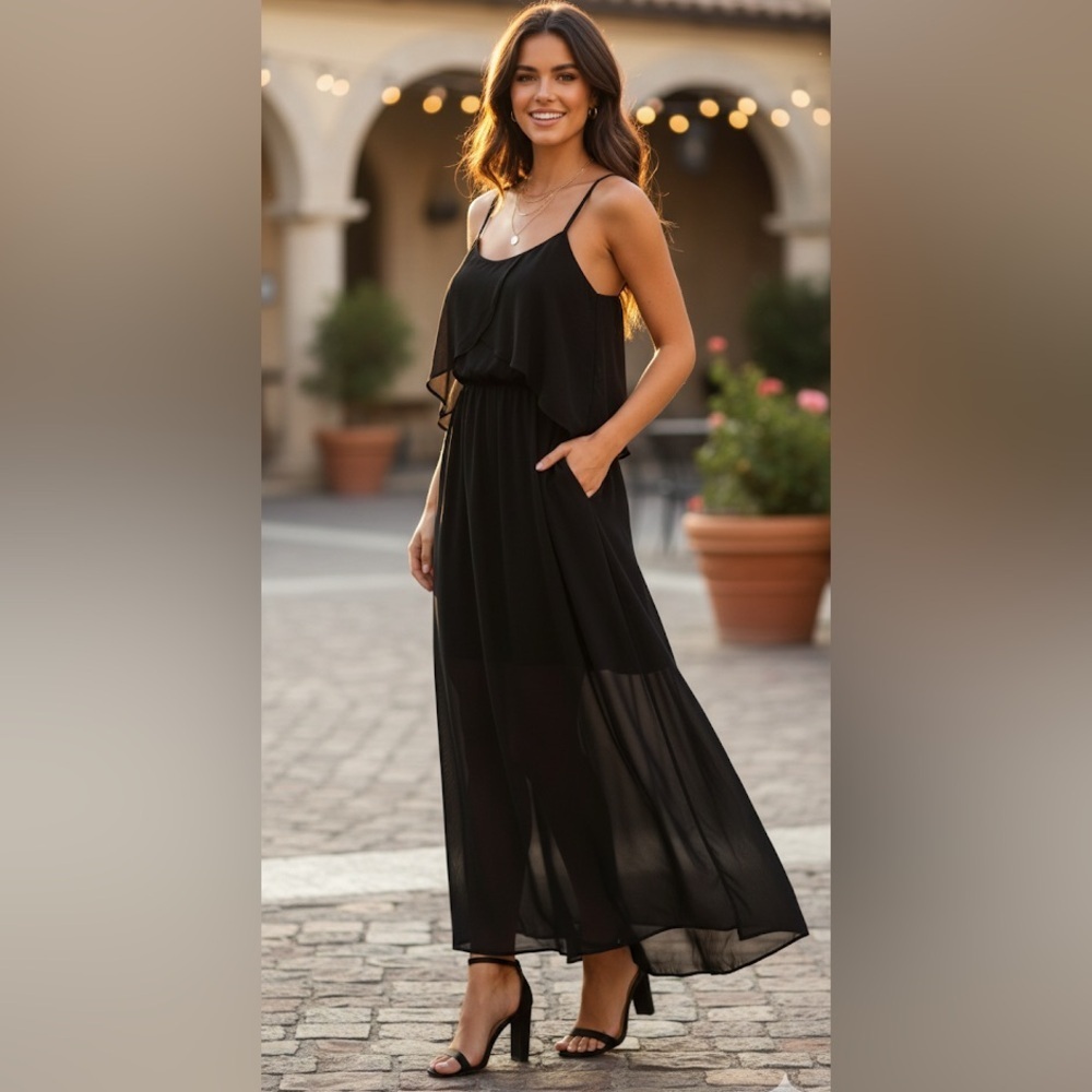 Black 1/2 Sheer Maxi Dress.